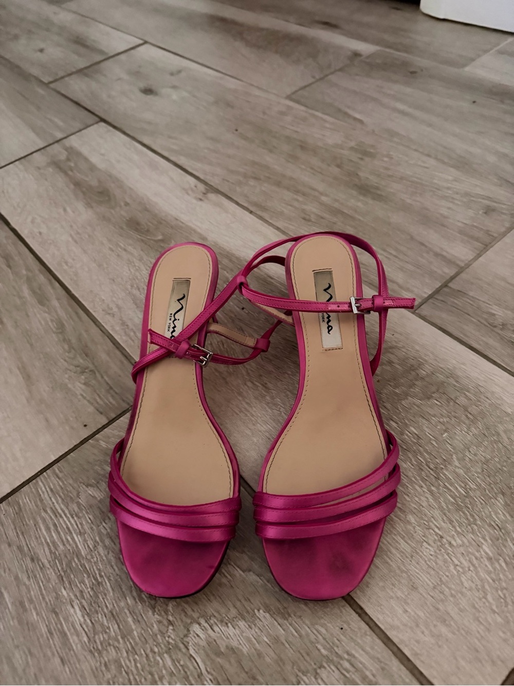 Nina Satin Fuchsia Strappy Heels- Worn once